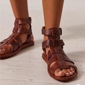 Free People Bed Stu Artemis Brown Leather Gladiator Sandal Sz 8.5